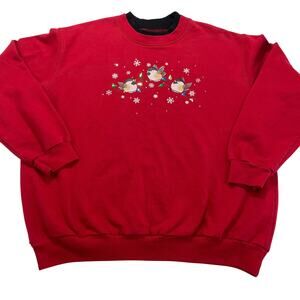 VTG Y2K Top Stitch Red Christmas Bird Mock Neck Grandma Sweatshirt, Size PM